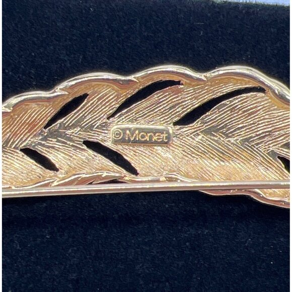 Monet Gold-Tone Feather Brooch 3.5 Inches Elegant Vintage Jewelry Pin - Picture 4 of 5